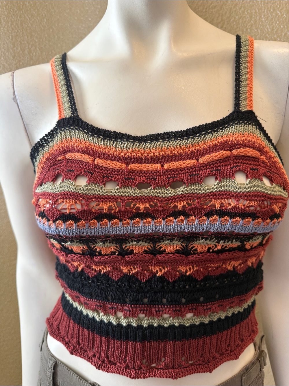 Cider Multicolor Striped Knit Crop Tank — Rust, Black & Olive